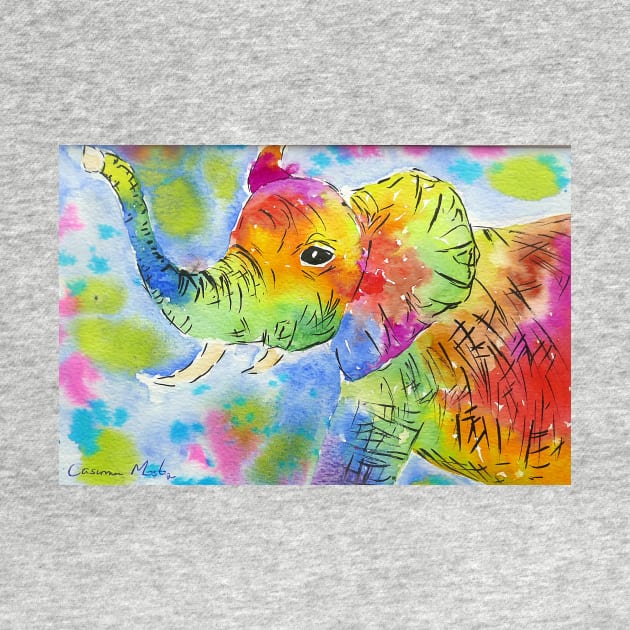 Colourful Cute Elephant blowing his own trumpet by Casimirasquirkyart